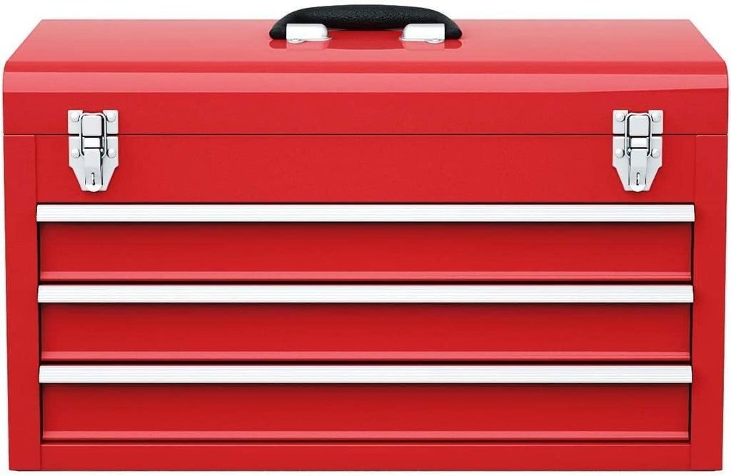 Red 3 Drawer Lockable Steel Tool Chest Cabinet with Top Tray S593250