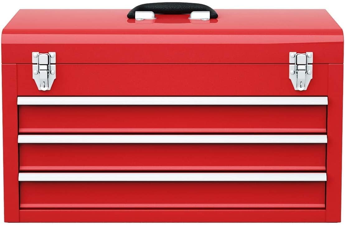 Red 3 Drawer Lockable Steel Tool Chest Cabinet with Top Tray S593250