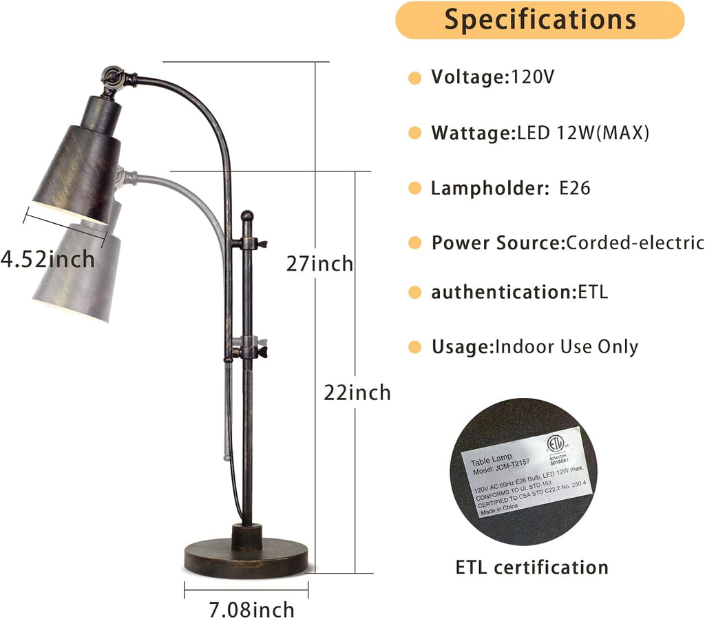 Industrial Desk Lamp Black Adjustable Metal Task Lamp L6324
