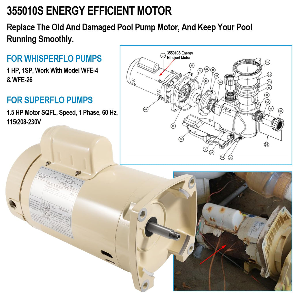 1 HP 115/208-230 Volts 1 Speed Square Flange Pool Motor H303