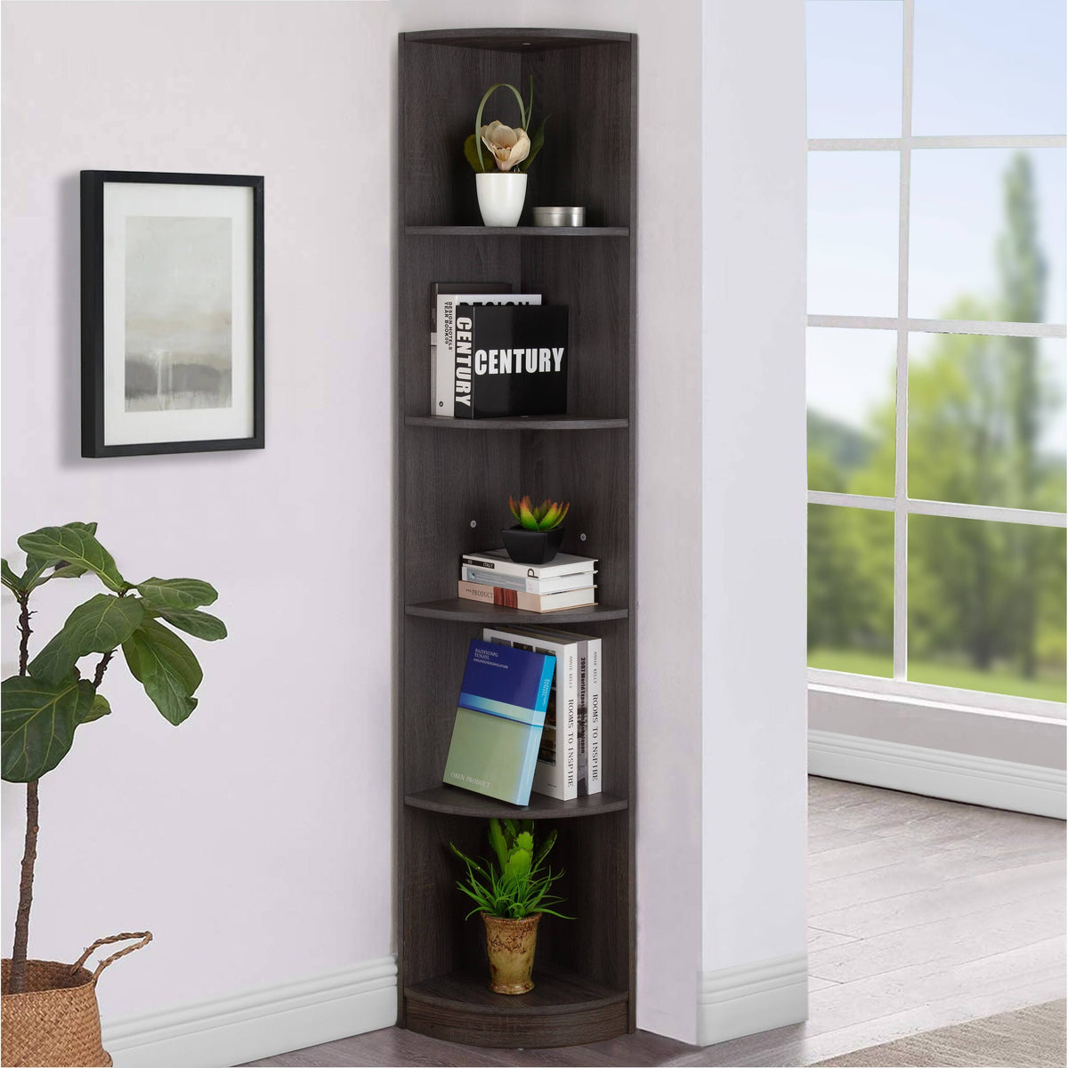 5 Tier Corner Wooden Bookcase Shelving Unit E76658