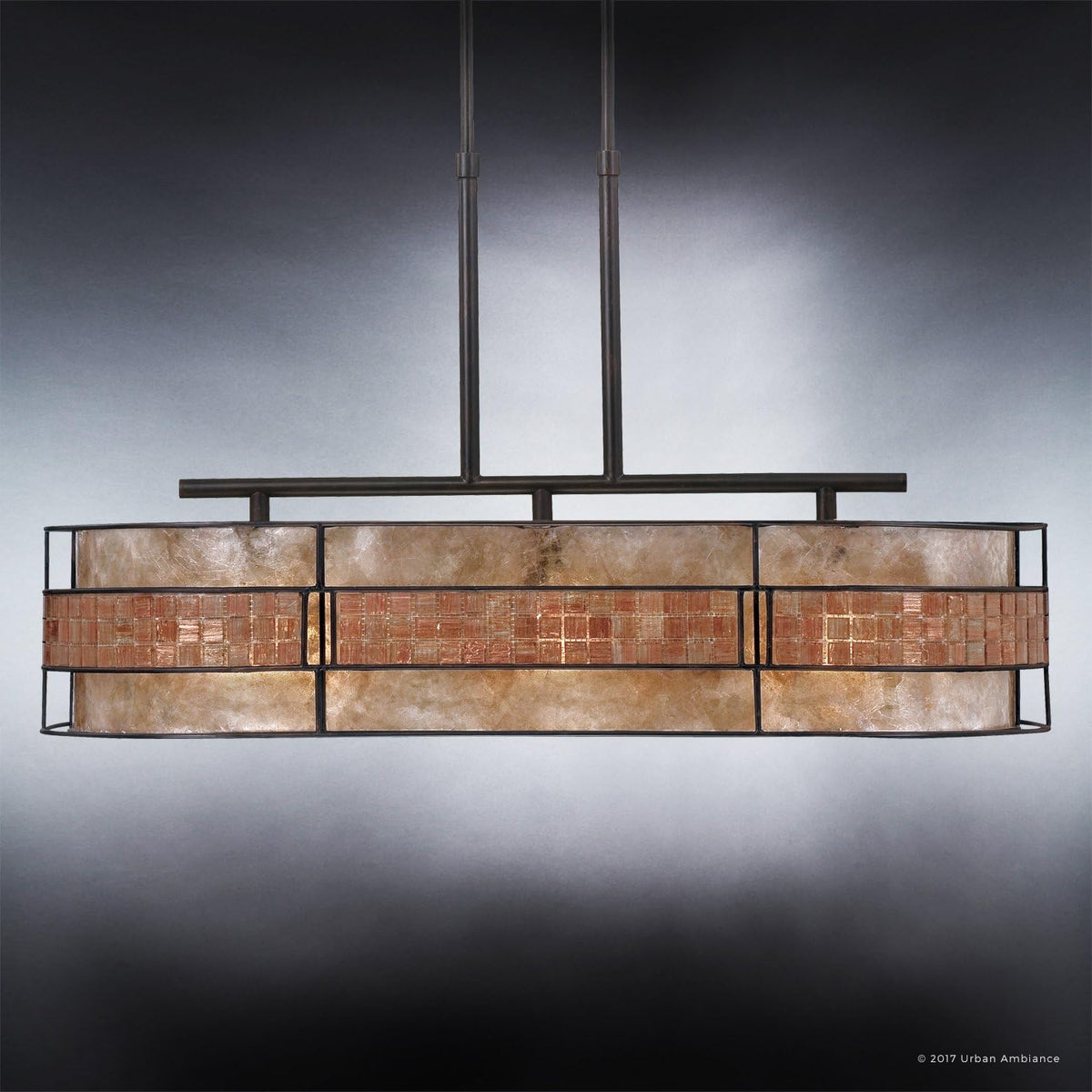 Art Deco Linear Chandelier with Mosaic Tile Outer Shade Q594