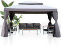 2-Tier Patio Gazebo with Mosquito Netting and Shade Curtains I571758