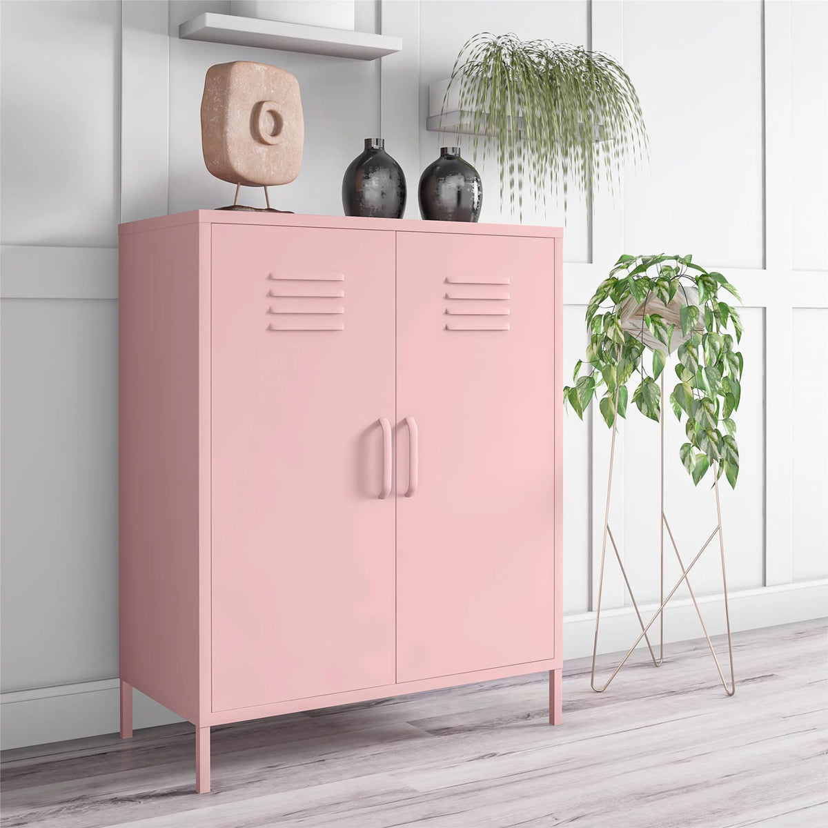 2 Door Metal Locker Style Storage Accent Cabinet J83849
