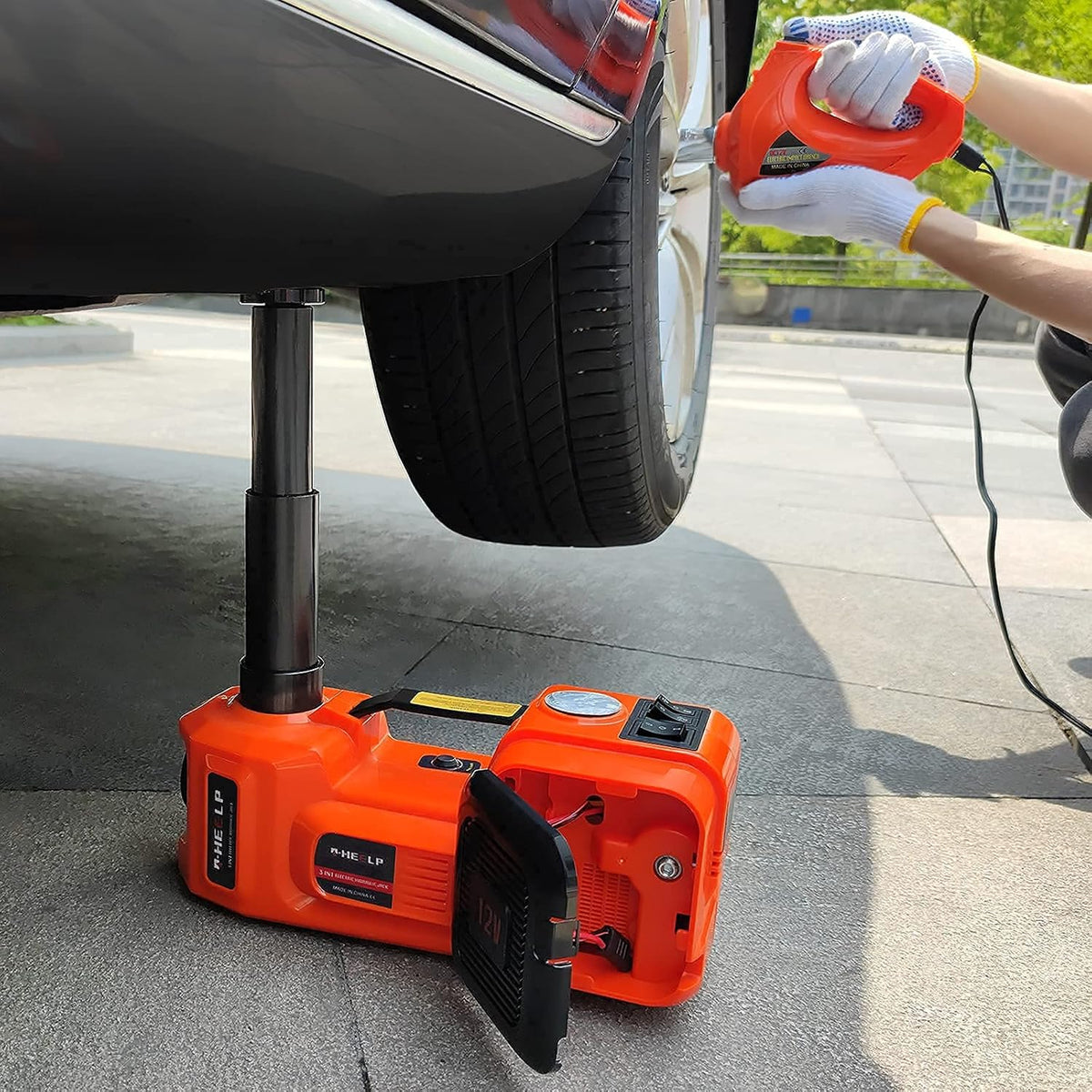 Electric Car Jack Kit 5Ton 12V Hydraulic Car Jack Lift with Electric Impact Wrench J2608
