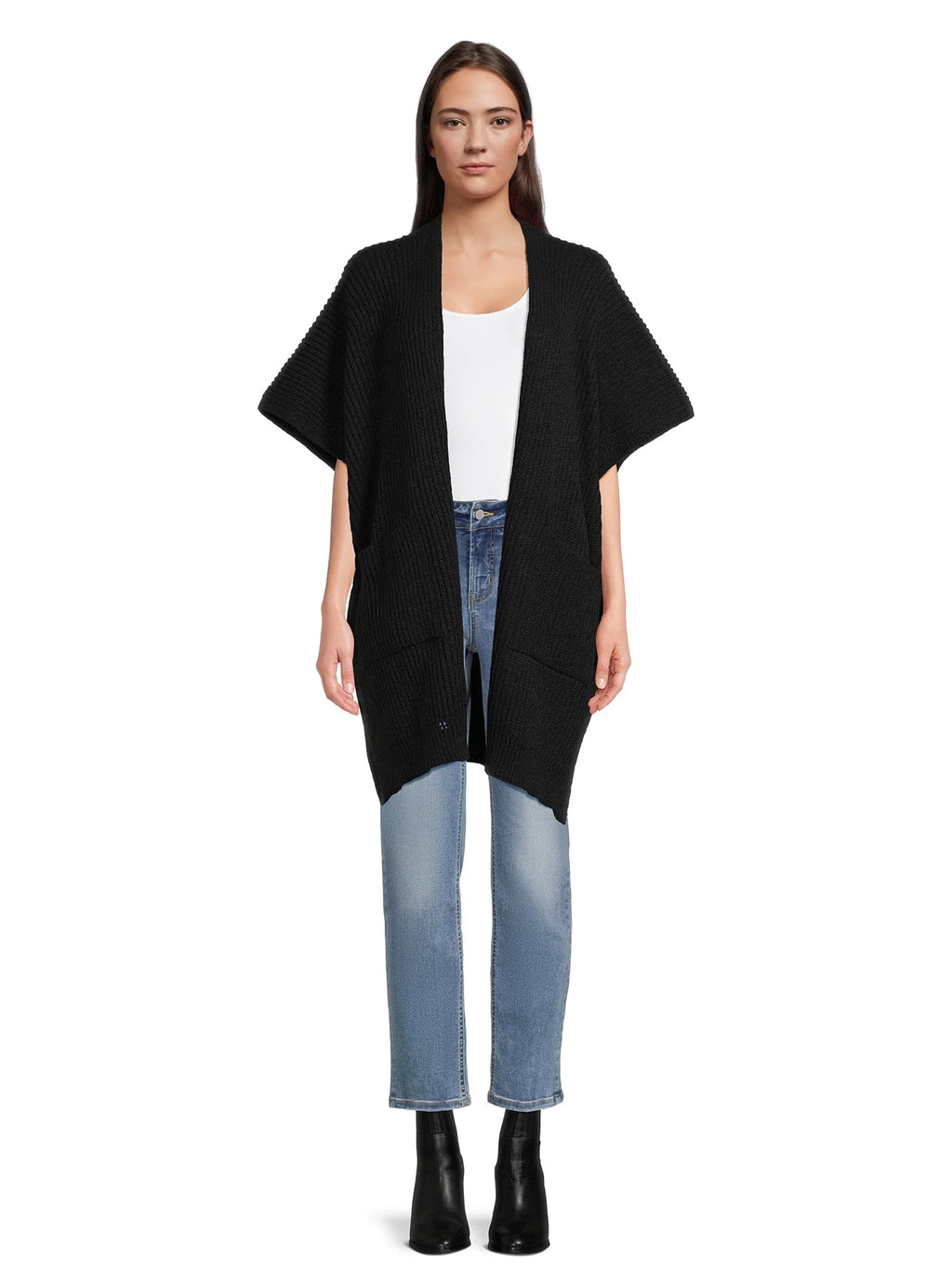 Ribbed Sweater Cape with Pockets K7258