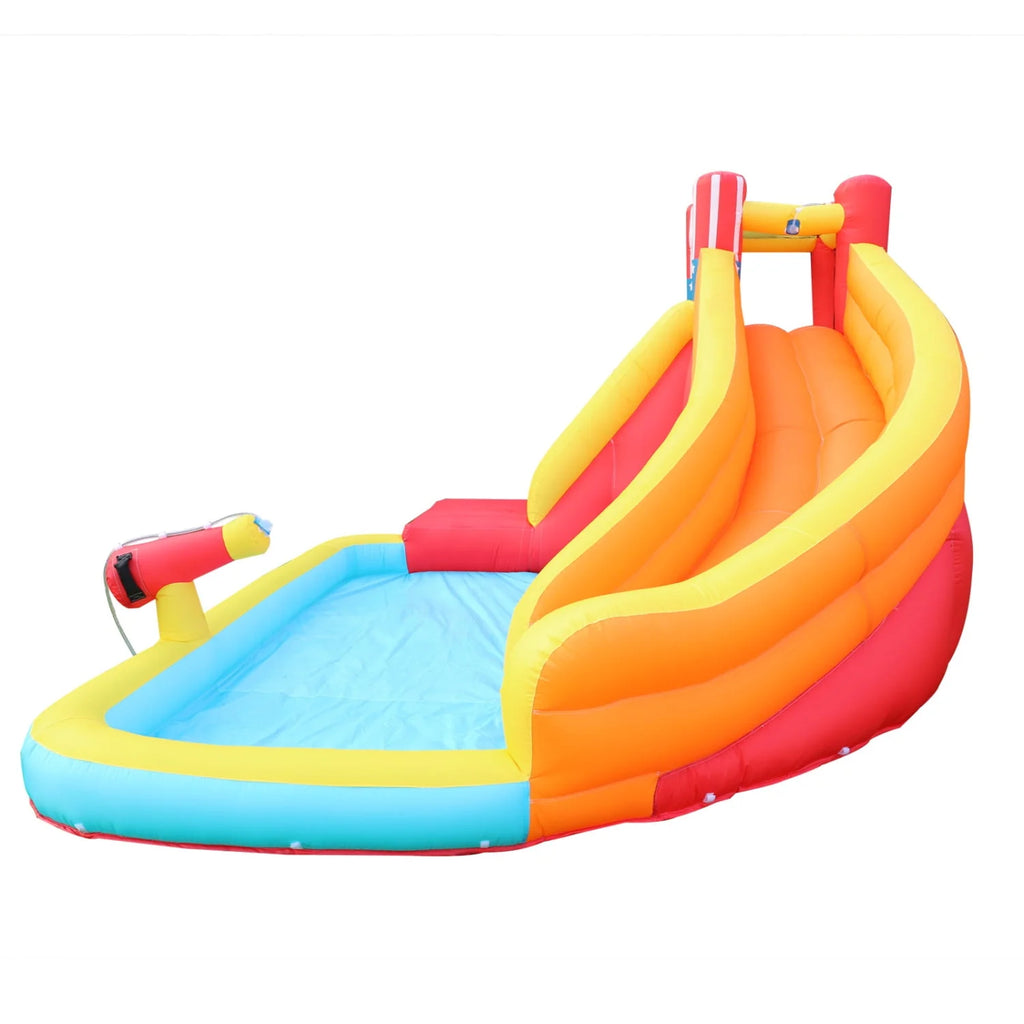 Inflatable Water Slide Splash Toy with Climbing Wall, Splash Pool, Water Cannon, Blower, Sprinkler, Stakes, Repair Patches, Storage Bag U64735