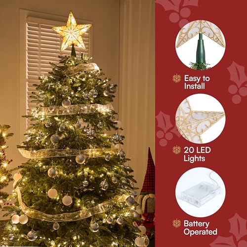 9 inch Silver PVC Star Christmas Tree Topper with 10 Warm White Light M565