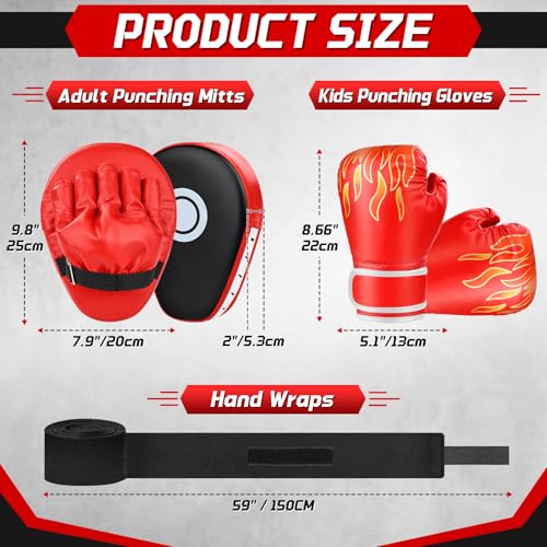 Kids Boxing Gloves and Punching Mitts Set with Hand Wraps A157163