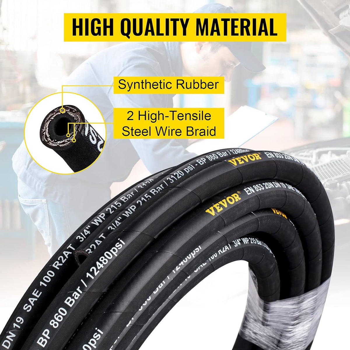 1/4 inch x 100 ft Rubber Hydraulic Hose, 5800 PSI, Pack of 2 M83732