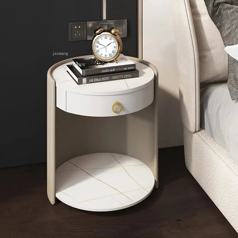 Round Leather Bedside Table Nightstand P71747