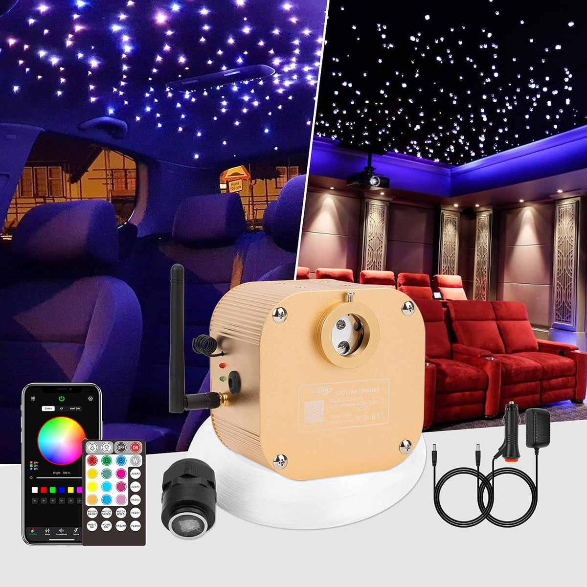 16W 450pcs 13.1ft RGBW Bluetooth LED Fiber Optic Star Ceiling Lights Kit D62386