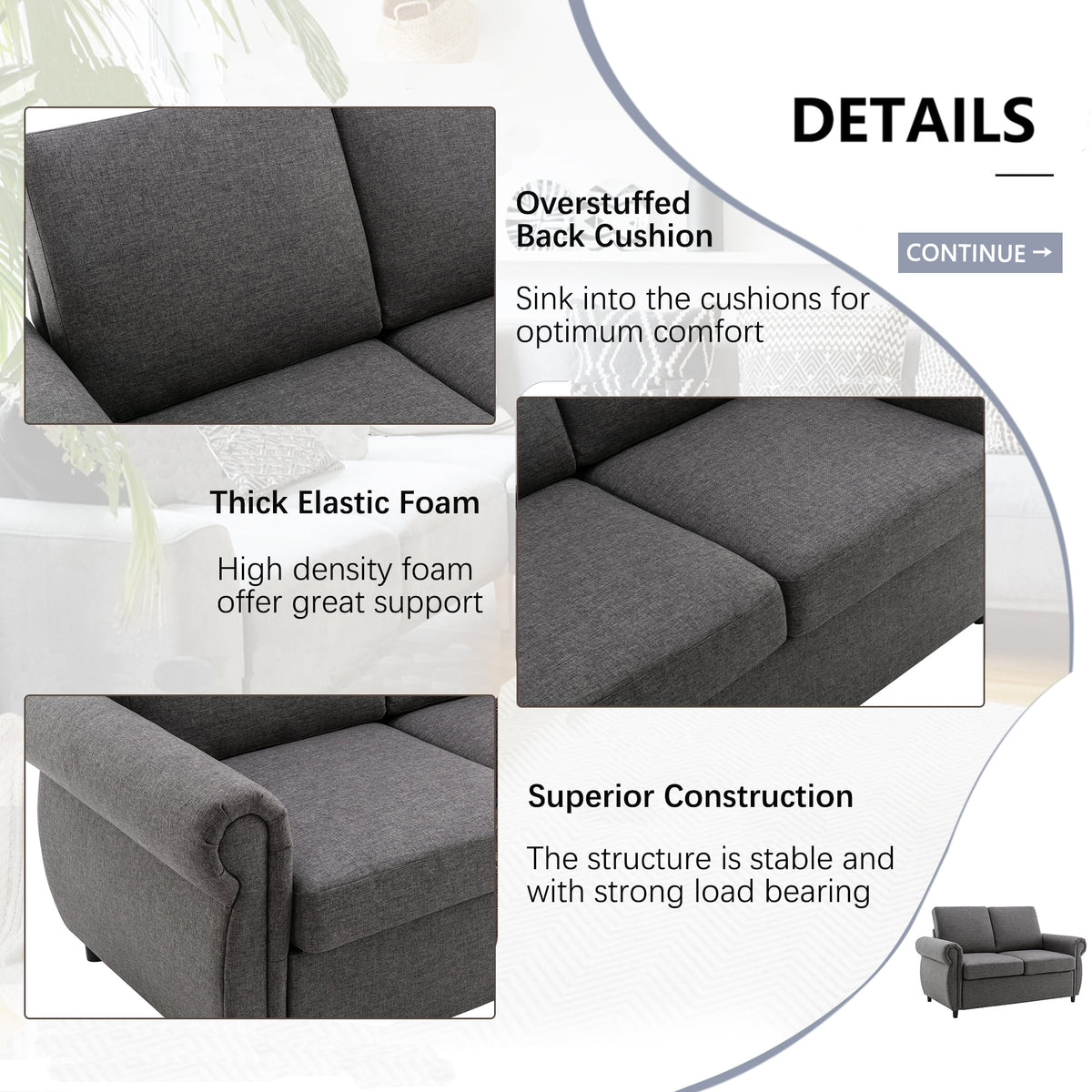57.5" Gray Pull Out Sofa Bed with Twin Size Memory Mattress C292159