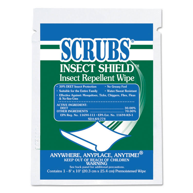 Insect Repellent Wipes, 8 x 10, White, 100/Carton J878