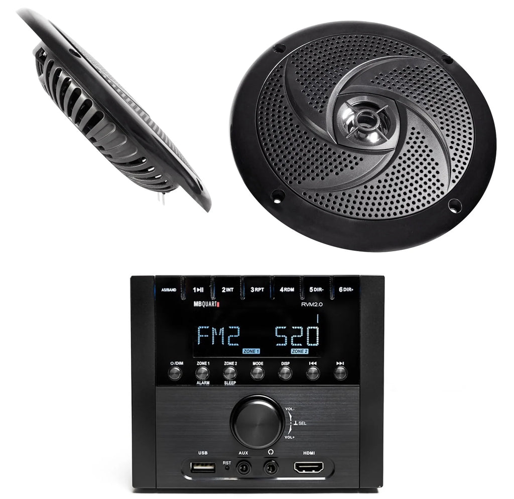 Bluetooth RV Receiver Stereo with 2 Black 6.5 Speakers F705149