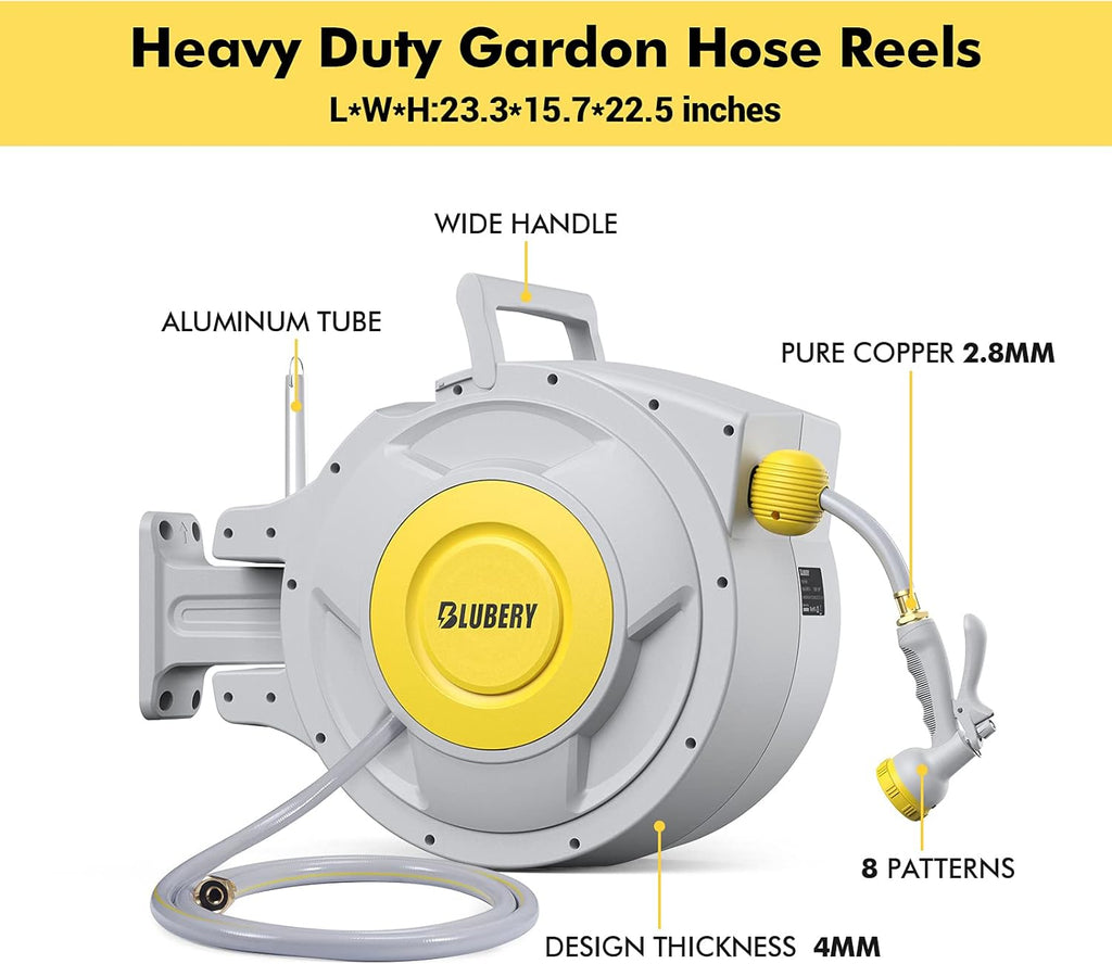 Retractable Garden Hose Reel with 8 Pattern Spray Nozzle U189227