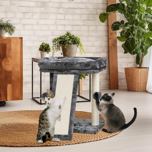 Small Cat Tree with Scratching Post, Light Grey M8035