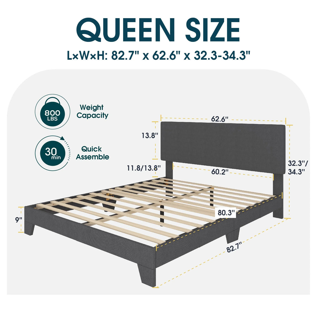 Queen Upholstered Platform Bed Frame with Adjustable Headboard Q65608
