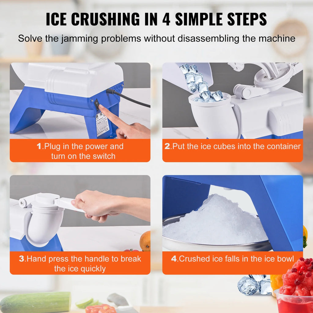 Electric Ice Crusher Machine 176lbs/Hr Snow Cone Maker Shaved Ice 220W Z2981