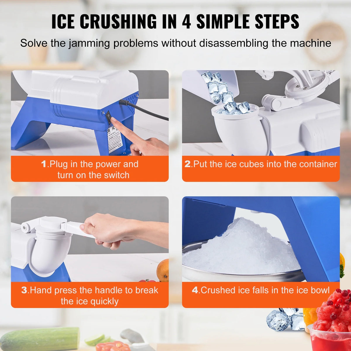 Electric Ice Crusher Machine 176lbs/Hr Snow Cone Maker Shaved Ice 220W Z2981