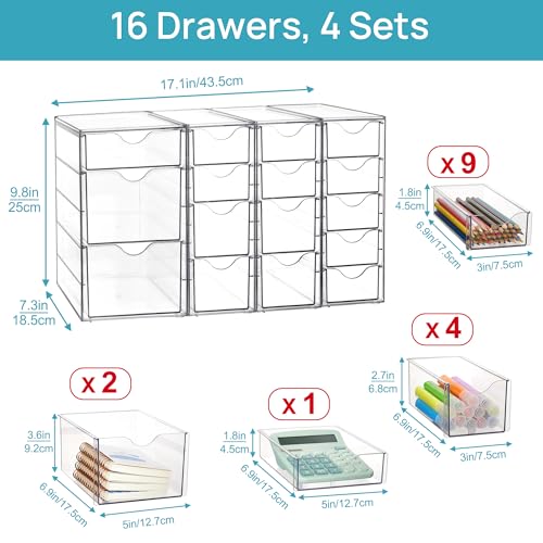 Acrylic 16 Drawers 4 Set Clear Storage Organizer S427