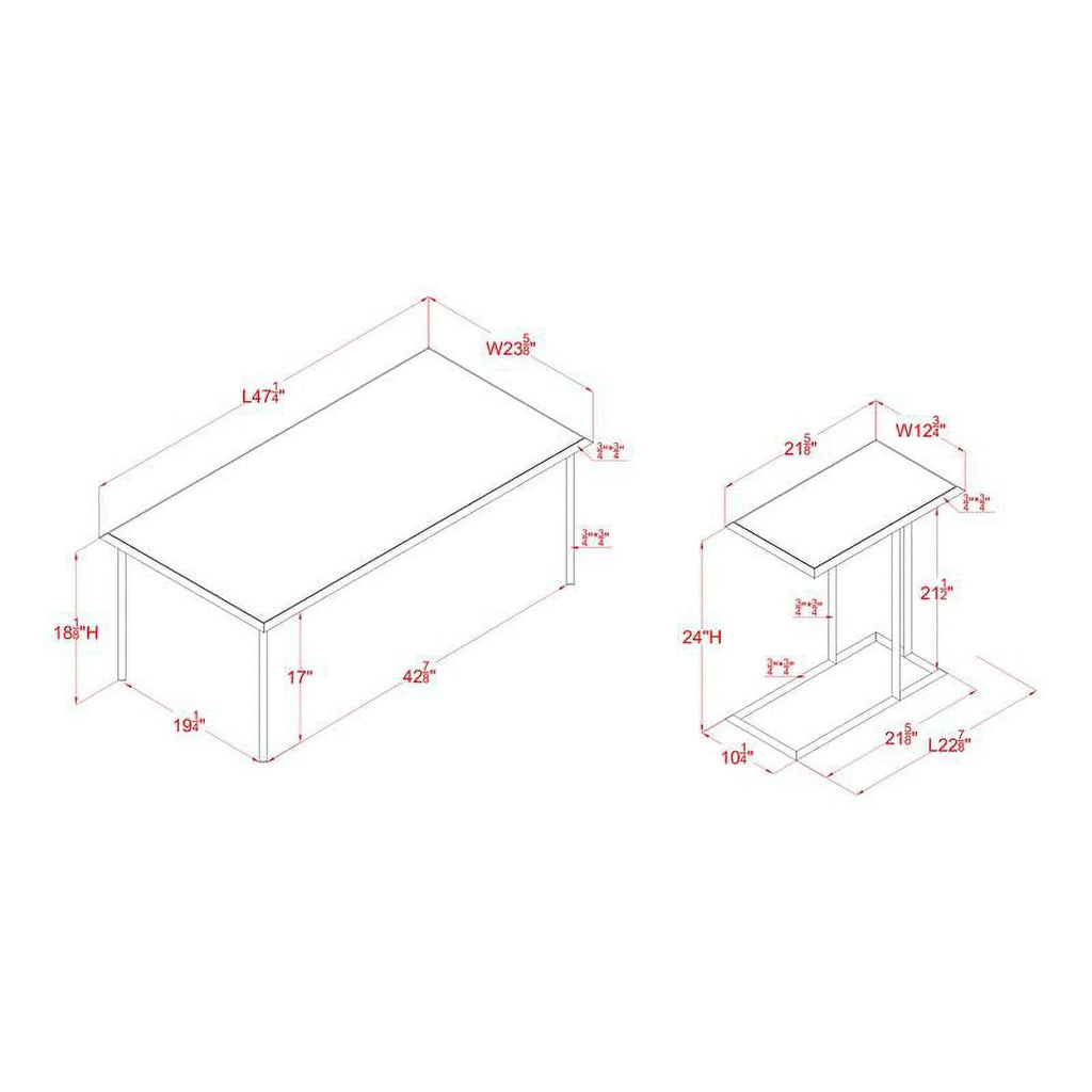 White 2-Piece Metal Coffee Table Set T1045