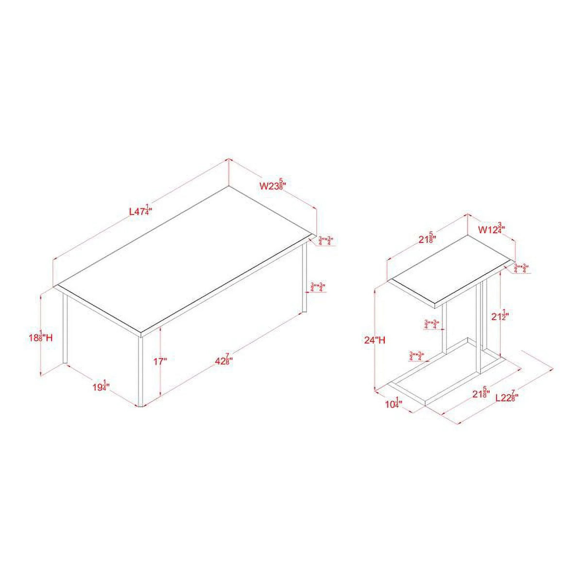White 2-Piece Metal Coffee Table Set T1045