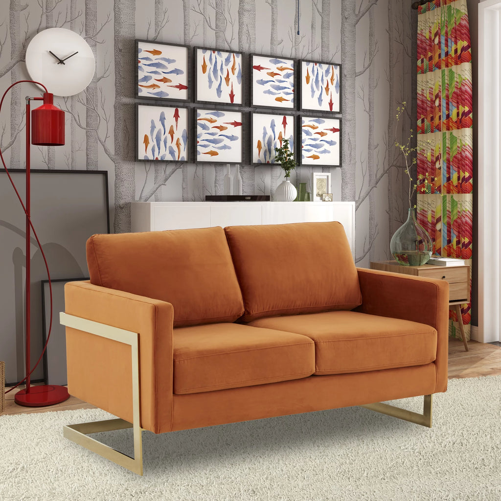 Orange Velvet Upholstered Loveseat Y14675