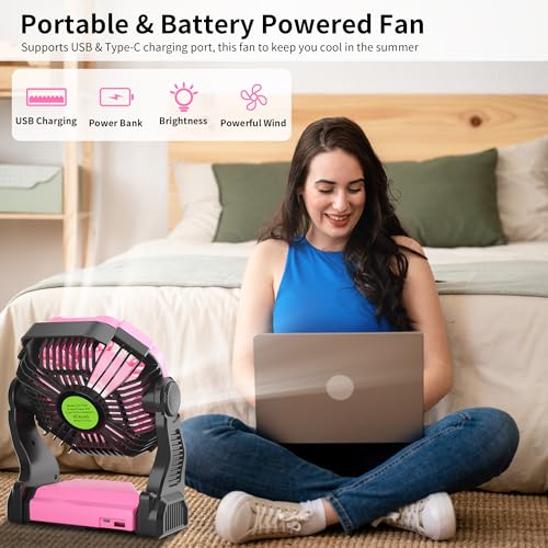 Battery Powered Portable Rechargeable Fan with LED Light & Hook X15552