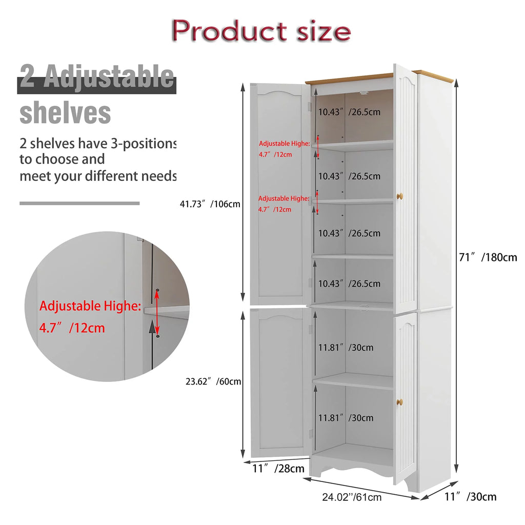 White 4 Door 2 Shelf Tall Kitchen Pantry Cabinet U944