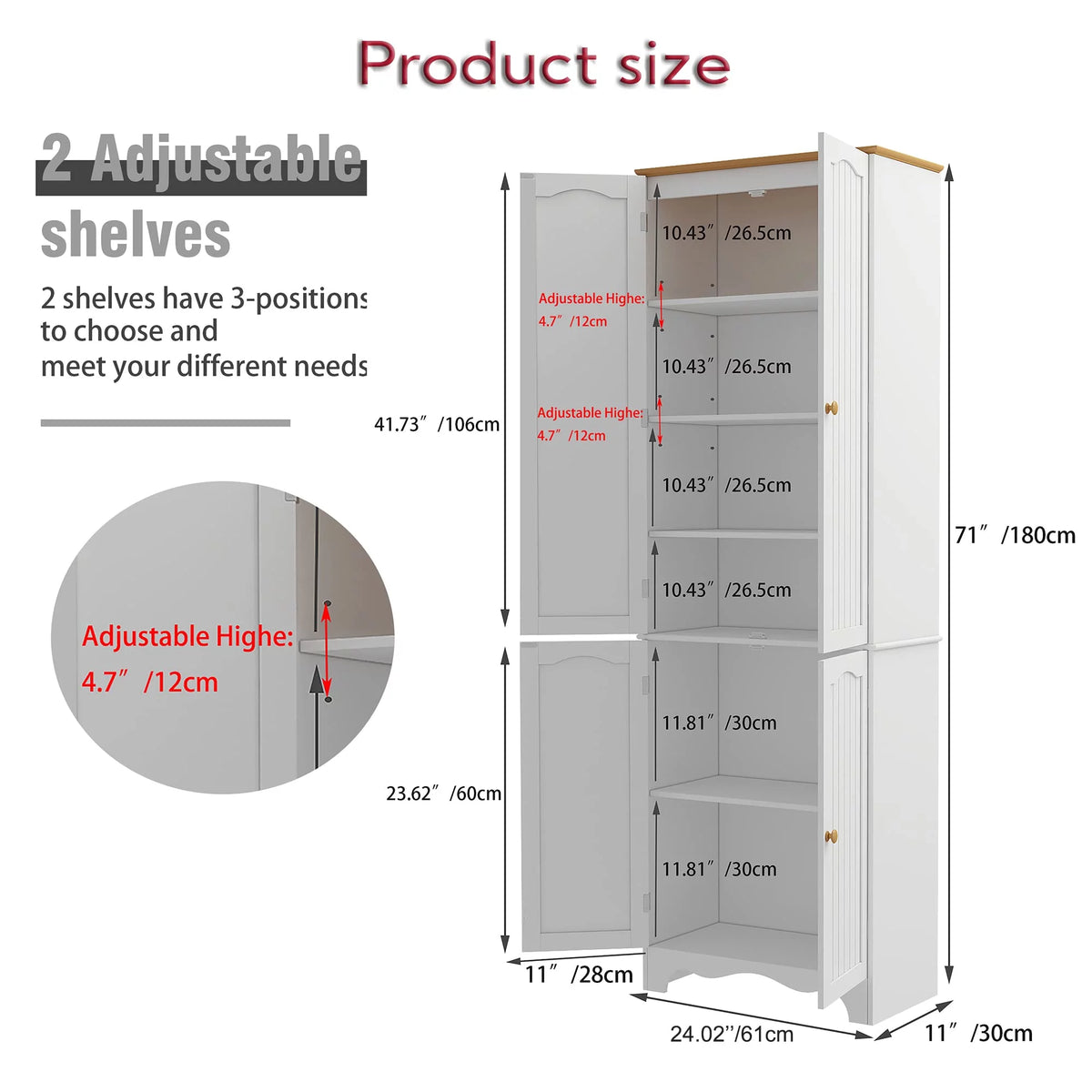 White 4 Door 2 Shelf Tall Kitchen Pantry Cabinet U944