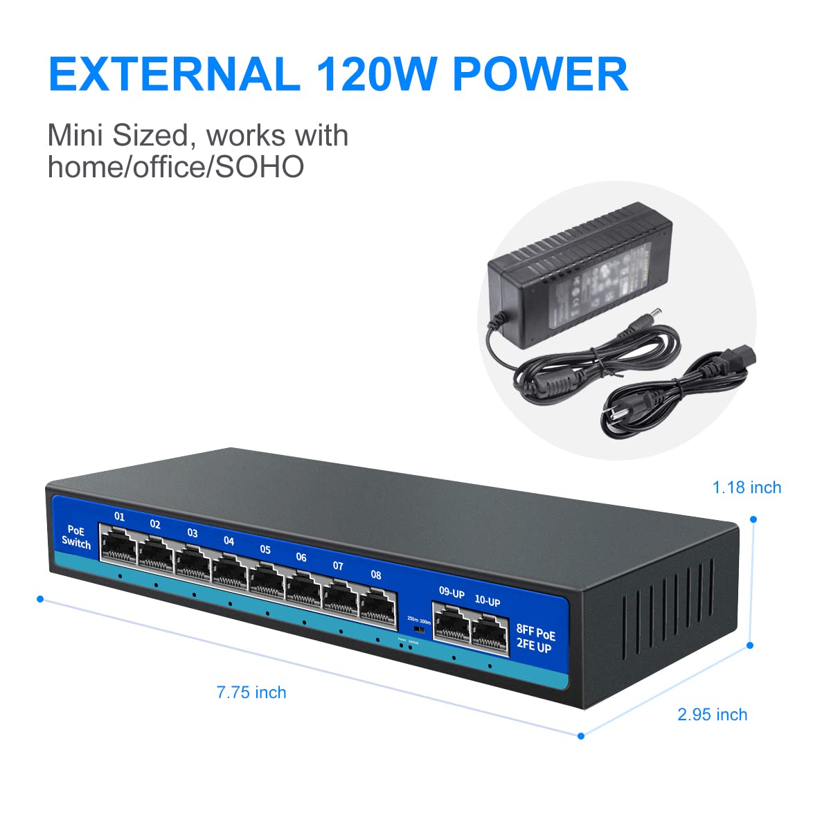 8 Port PoE Switch with 2 Uplink Ports A9653