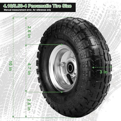 (2 Pack) 4.10/3.50-4 Tire and Wheel - 10 Inch Heavy Duty Pneumatic Tire with 5/8" Bearings and 2.2" Offset Hub A8491