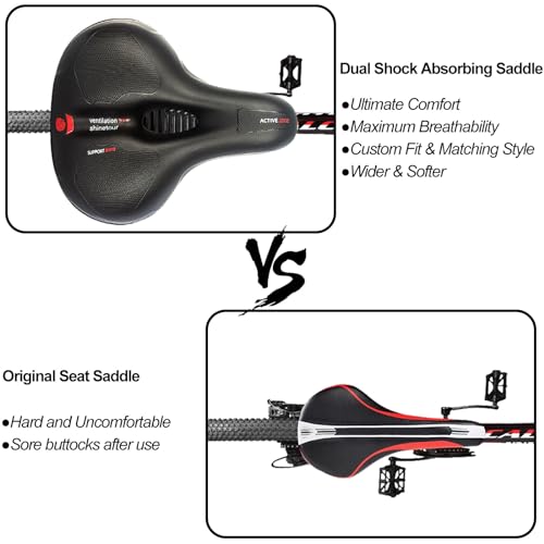Wide Bicycle Saddle Seat with Dual Shock Absorbing Ball, Thickened Memory Foam, Waterproof H546808