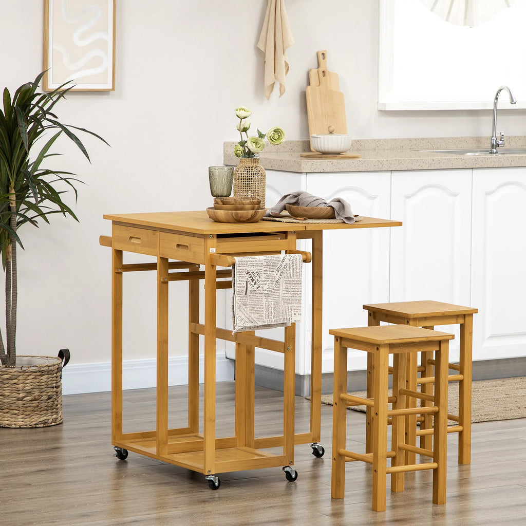 Breakfast Cart Table and Chair Set Kitchen Island with Seating V592