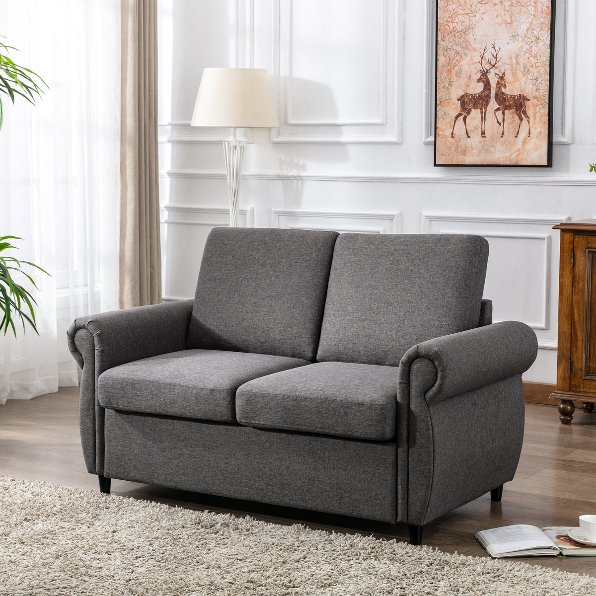 57.5" Gray Pull Out Sofa Bed with Twin Size Memory Mattress C292159