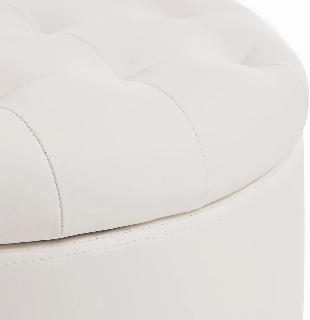 19" Round Storage Ottoman with Cover Lid Tufted PU Leather Fabric Ottoman N328