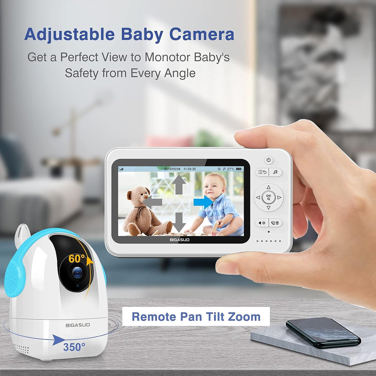 5 720P Baby Monitor with Camera and Audio Night Vision V111
