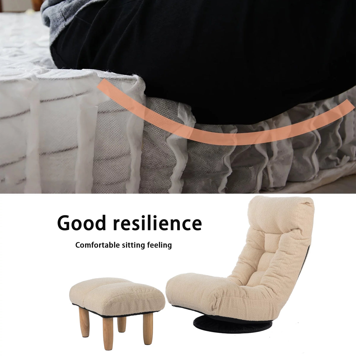 Beige Recliner Accent Chair with Ottoman S1915