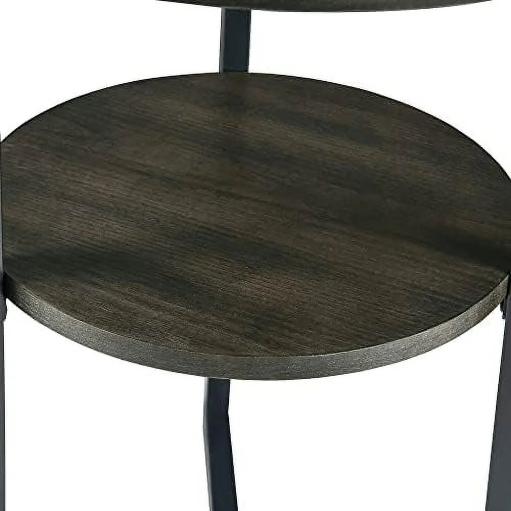 Round End Table Solid Wood 2-Tier Natural Wood Tabletop Black Metal Frame 19.3" D x 24" H A2177