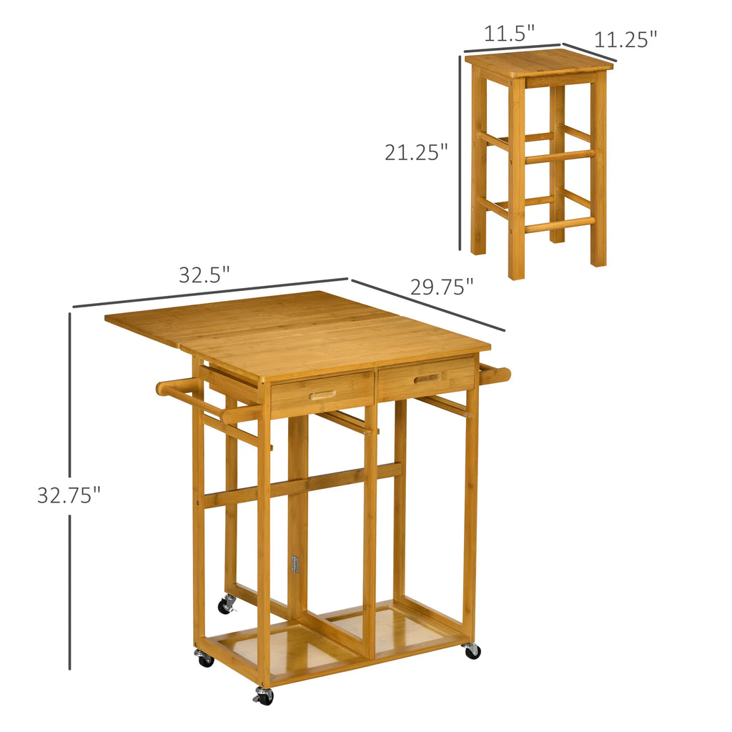 Breakfast Cart Table and Chair Set Kitchen Island with Seating V592