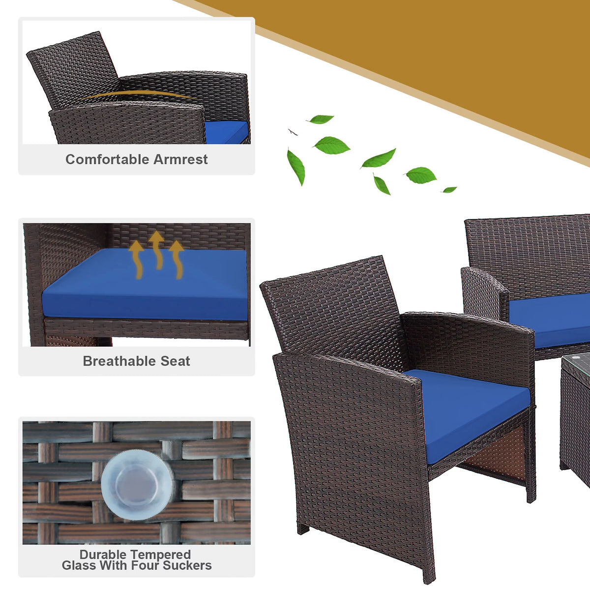 4 Pc White Patio Rattan Furniture Set Y983
