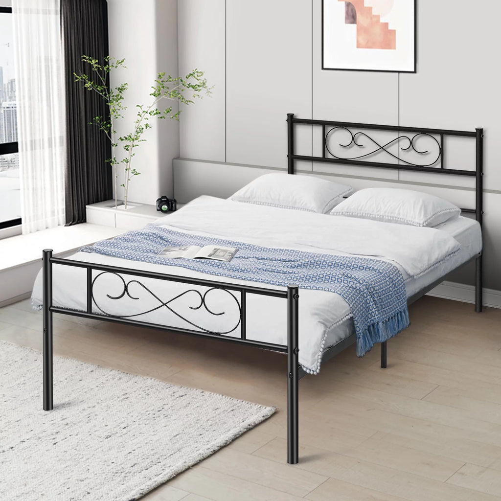White 12 inch Metal Twin Size Platform Bed Frame with Headboard R4909