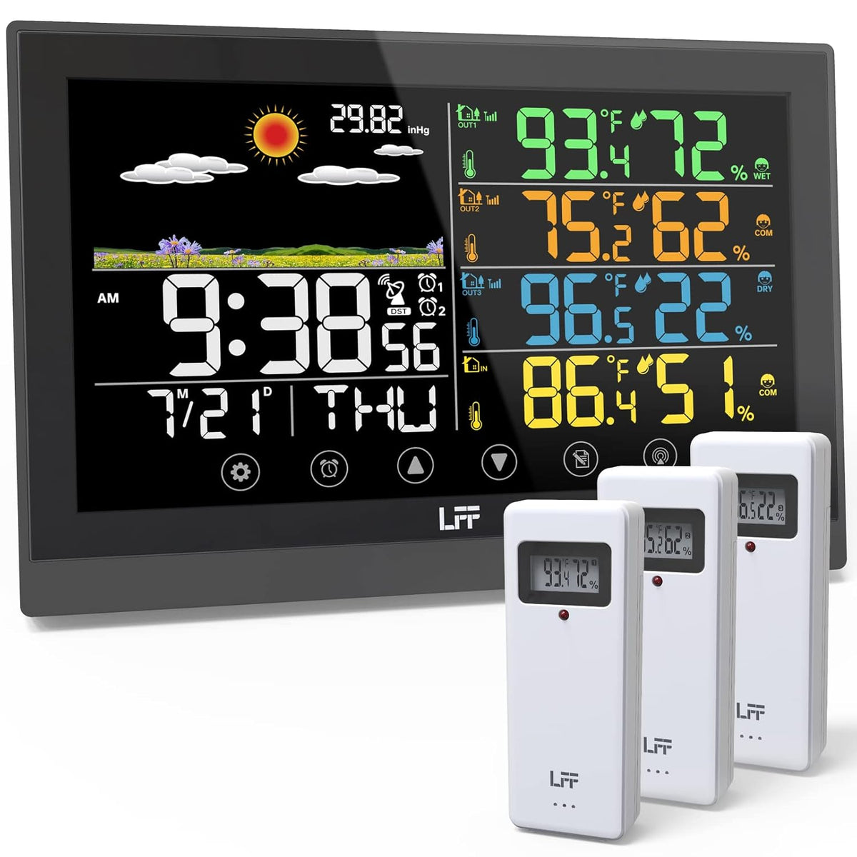 Color Display Digital Atomic Clock Indoor Outdoor Thermometer Wireless Forecast Station Q718