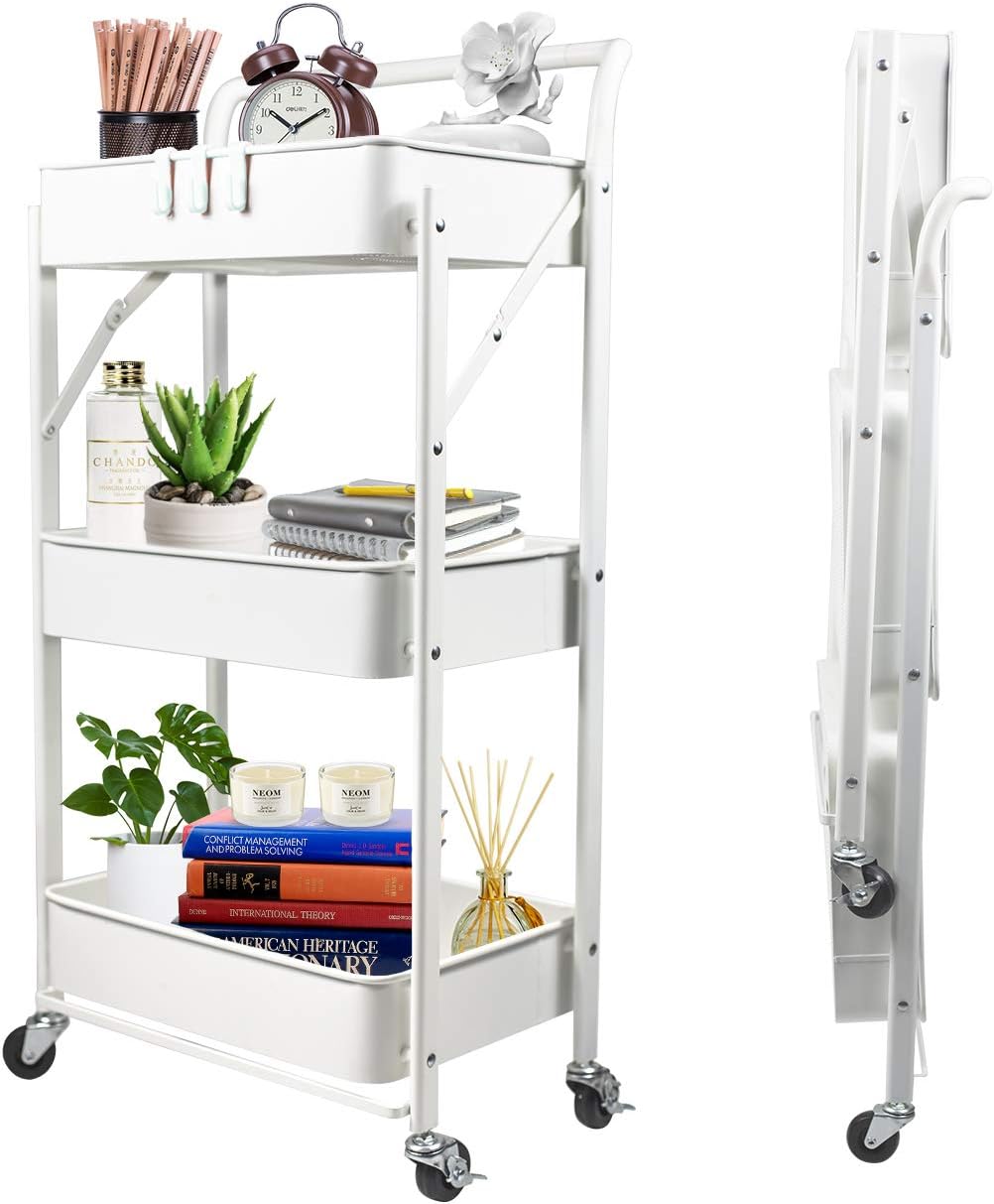 3-Tier Collapsible Rolling Utility Cart with Lockable Caster Wheels N910850