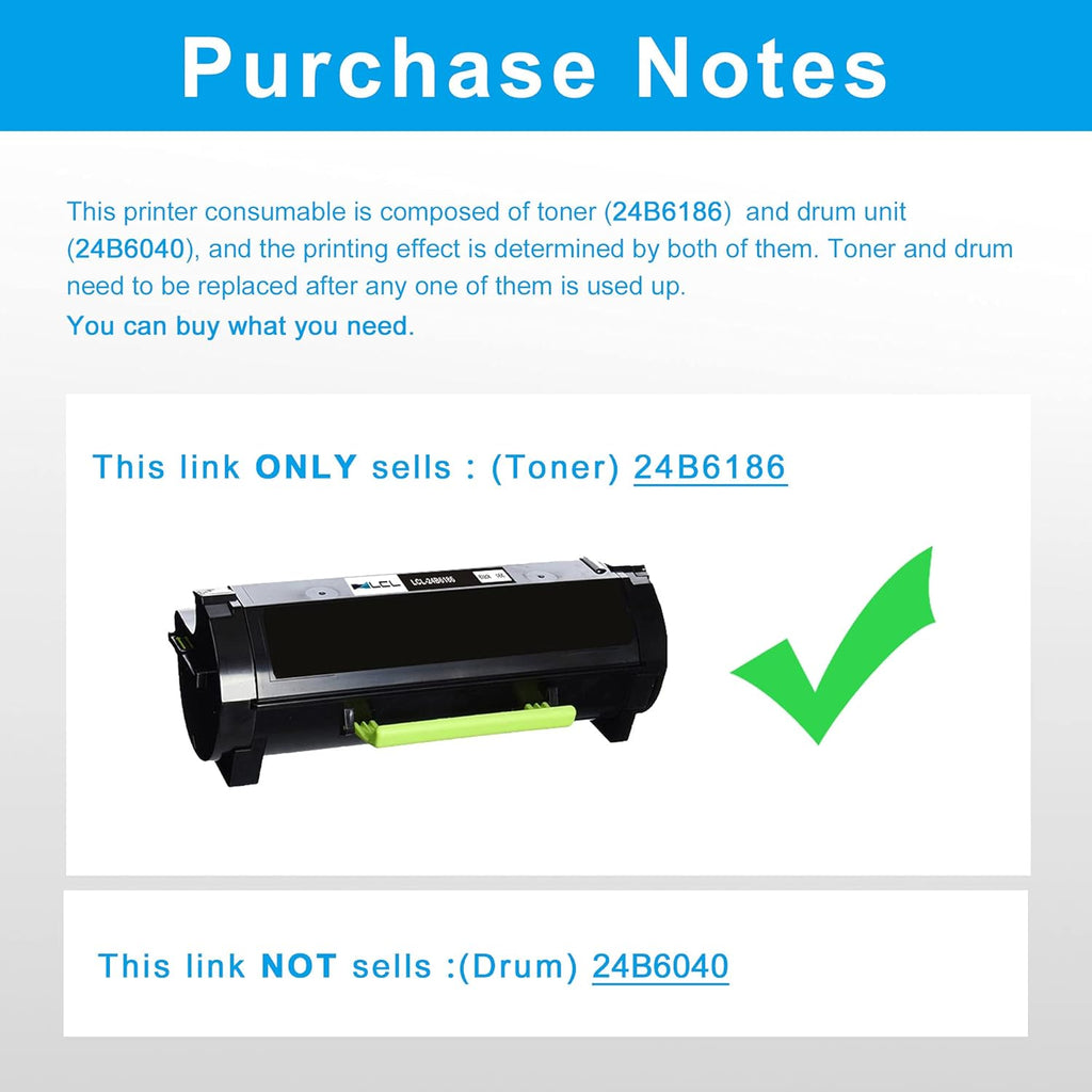 Compatible Toner Cartridge Replacement for Lexmark 24B6186 16000 Pages Black (1-Pack) Pack of 2 J923
