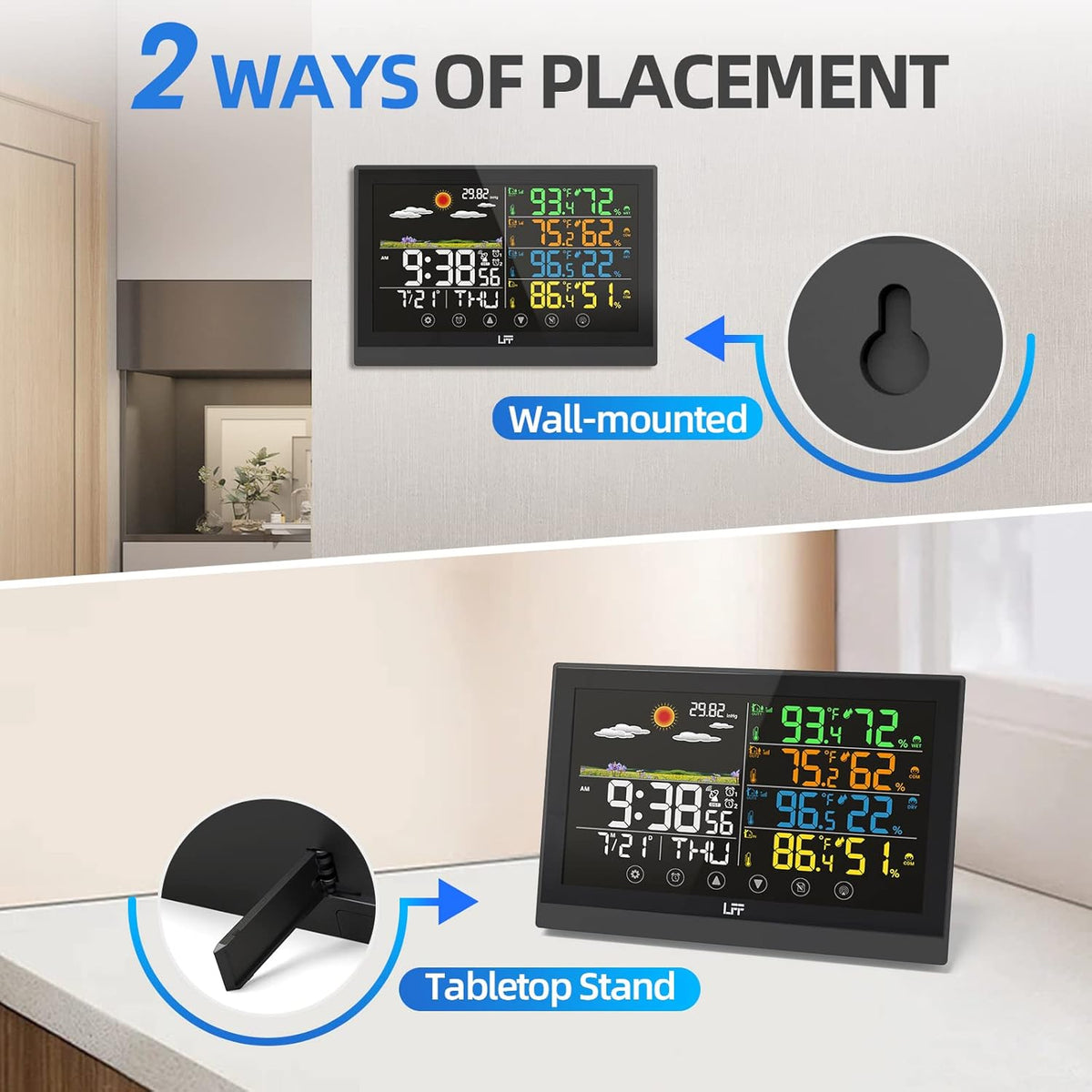 Color Display Digital Atomic Clock Indoor Outdoor Thermometer Wireless Forecast Station Q718