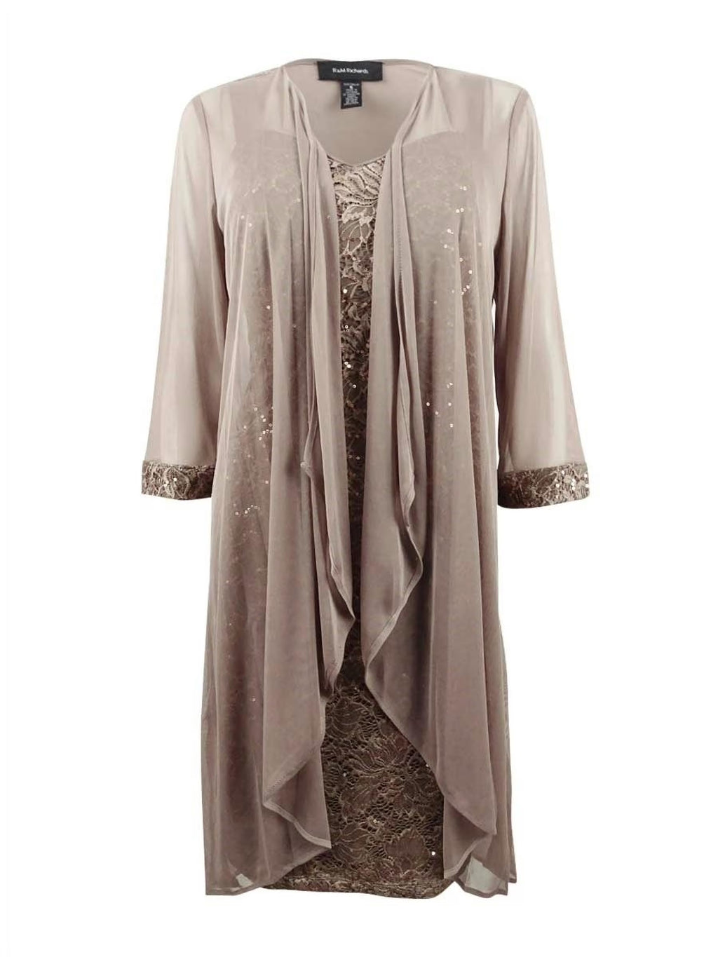 Lace Sequin-Embellished Dress & Jacket (6, Mocha) D6444
