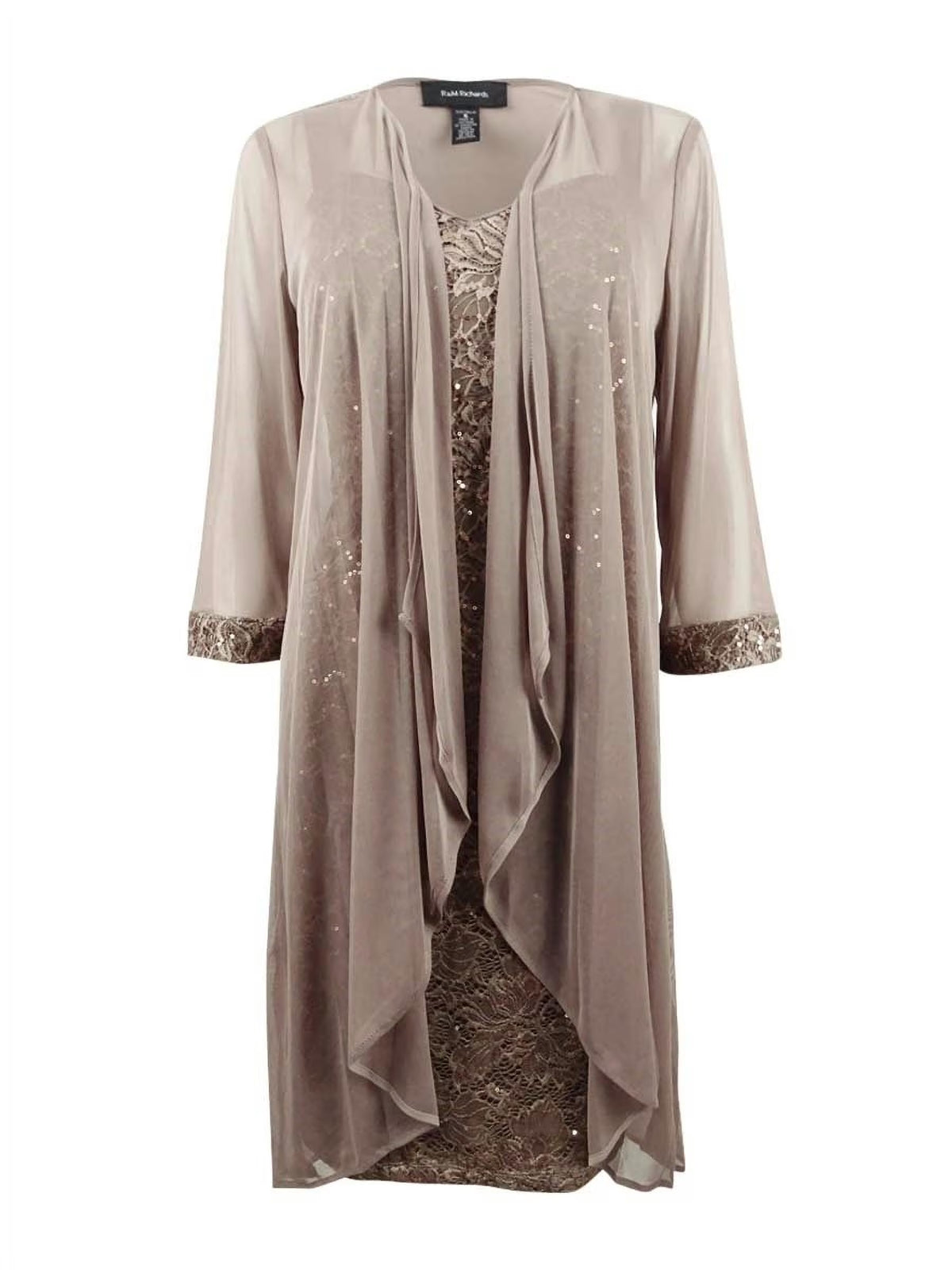 Lace Sequin-Embellished Dress & Jacket (6, Mocha) D6444