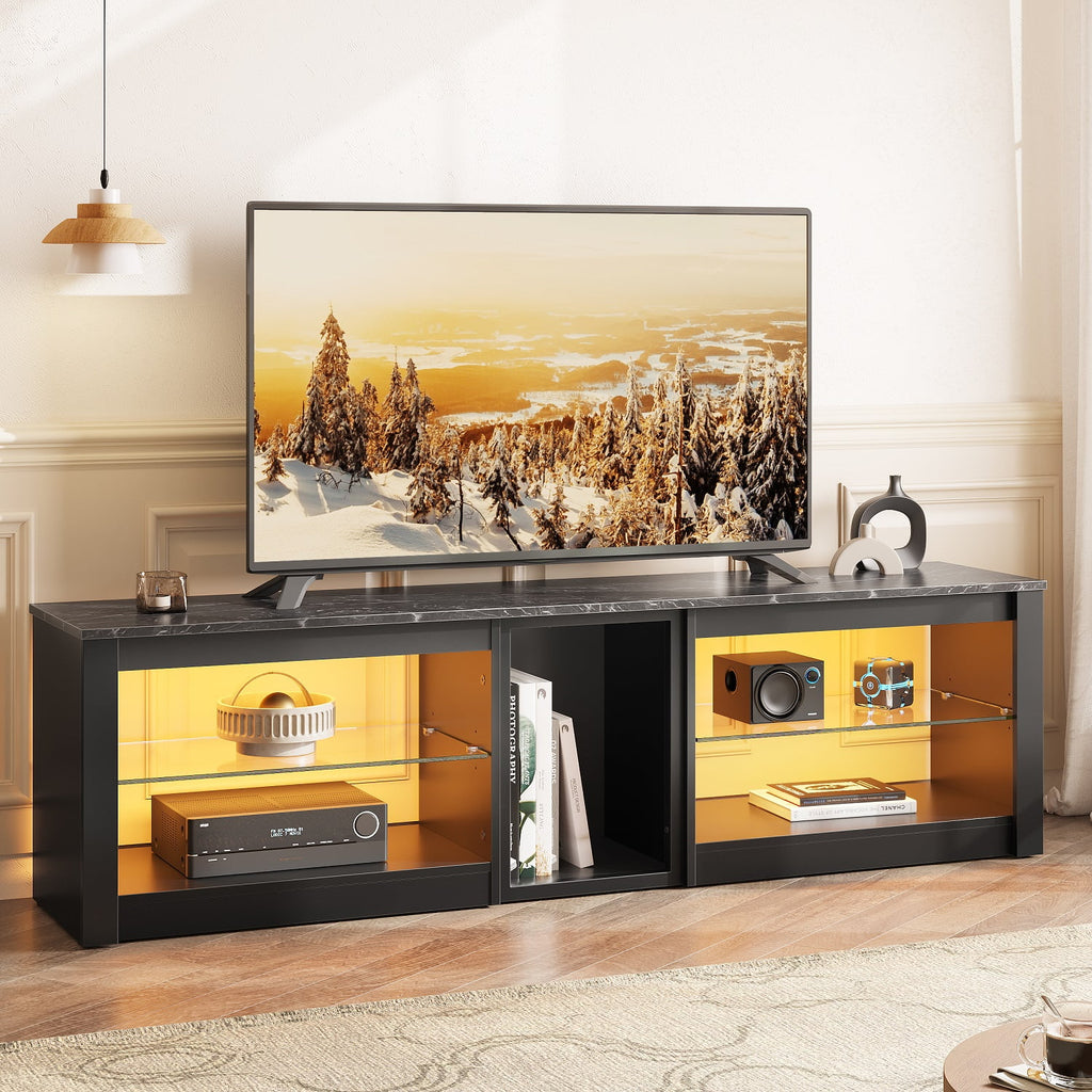Black Marble TV Stand with LED Light U180119